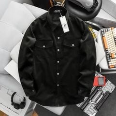 Áo sơ mi tay dài phối túi vải nhung tăm thời trang cỡ đại bigsize nam < 140kg