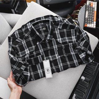 Áo sơ mi tay ngắn vải caro thời trang phối túi mẫu 2 (Mẫu 10)