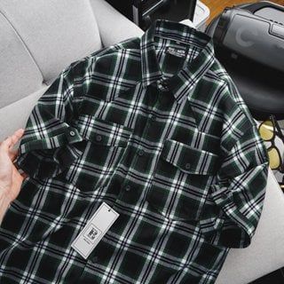 Áo sơ mi tay ngắn vải caro thời trang phối túi mẫu 2 (Mẫu 10)