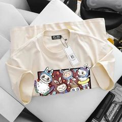 [Big Men] Áo thun cotton nam màu kem in Labubu ngộ nghĩnh bigsize 85- 135 kg.