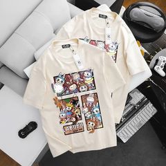 [Big Men] Áo thun cotton nam màu kem in Labubu ngộ nghĩnh bigsize 85- 135 kg.