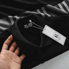 Áo thun polo chất cotton màu đen phối caro cực sang bigsize nam< 140 kg - polo đen phối caro