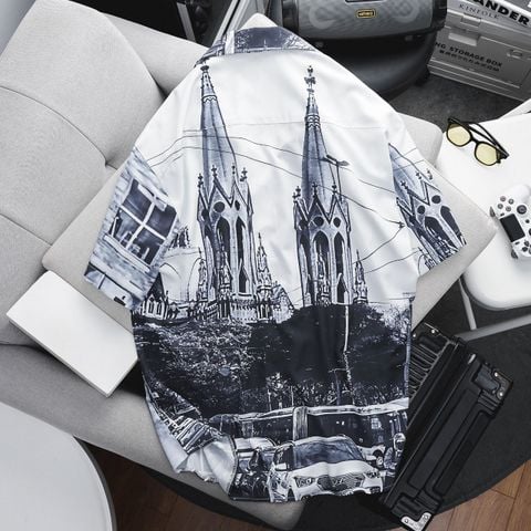 SALE 149K - Áo sơ mi cổ đăng tông họa tiết thời trang - Tháp (Mẫu 15)