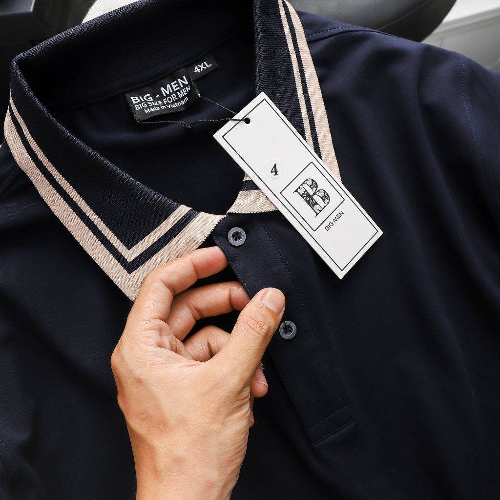 Áo thun polo big size phối bo cổ be 2 sọc (mẫu 54)