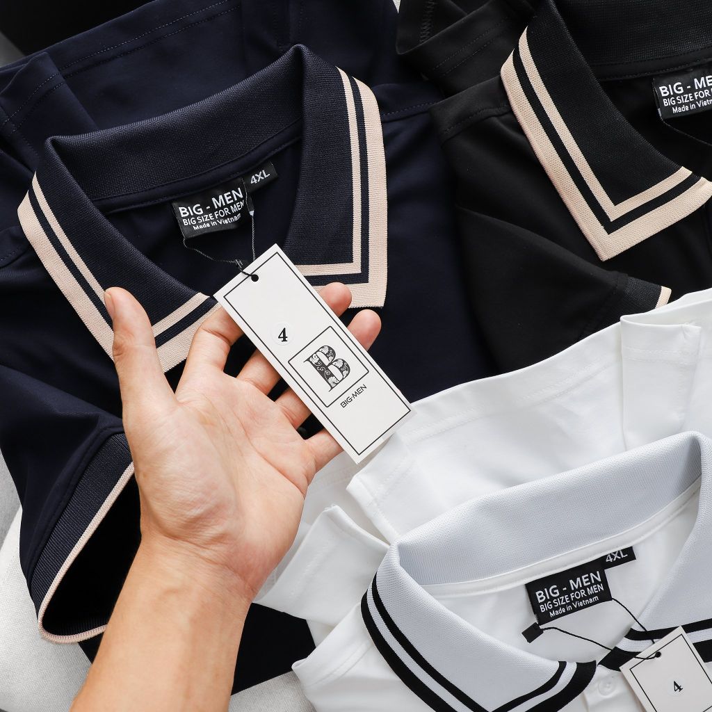Áo thun polo big size phối bo cổ be 2 sọc (mẫu 54)