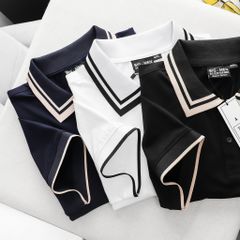 Áo thun polo big size phối bo cổ be 2 sọc (mẫu 54)