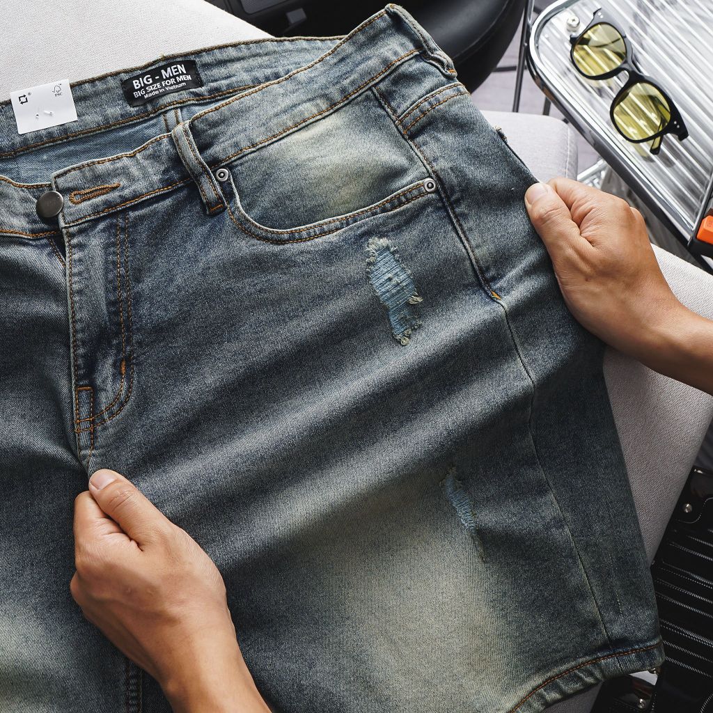 Quần short jean tông xanh trơn thời trang bigsize 266 276 430 (Mẫu 10)
