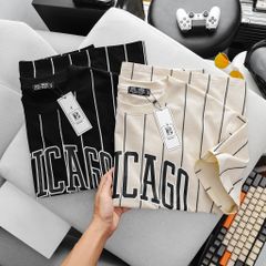 Áo thun cotton sọc dọc phối chữ thời trang bigsize Chicago (Mẫu 24)
