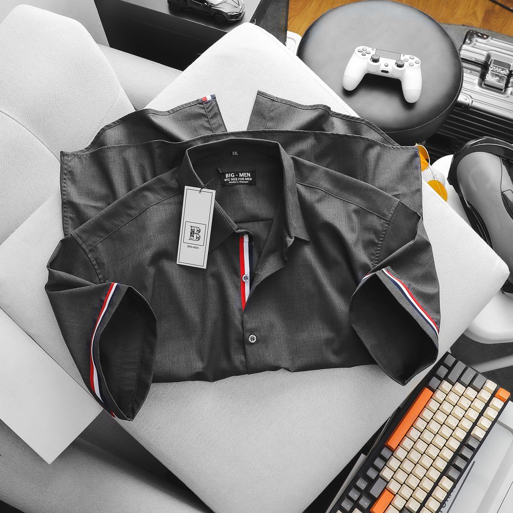 Áo sơ mi tay ngắn vải lụa QC form big size phối dây tay (Mẫu 25)