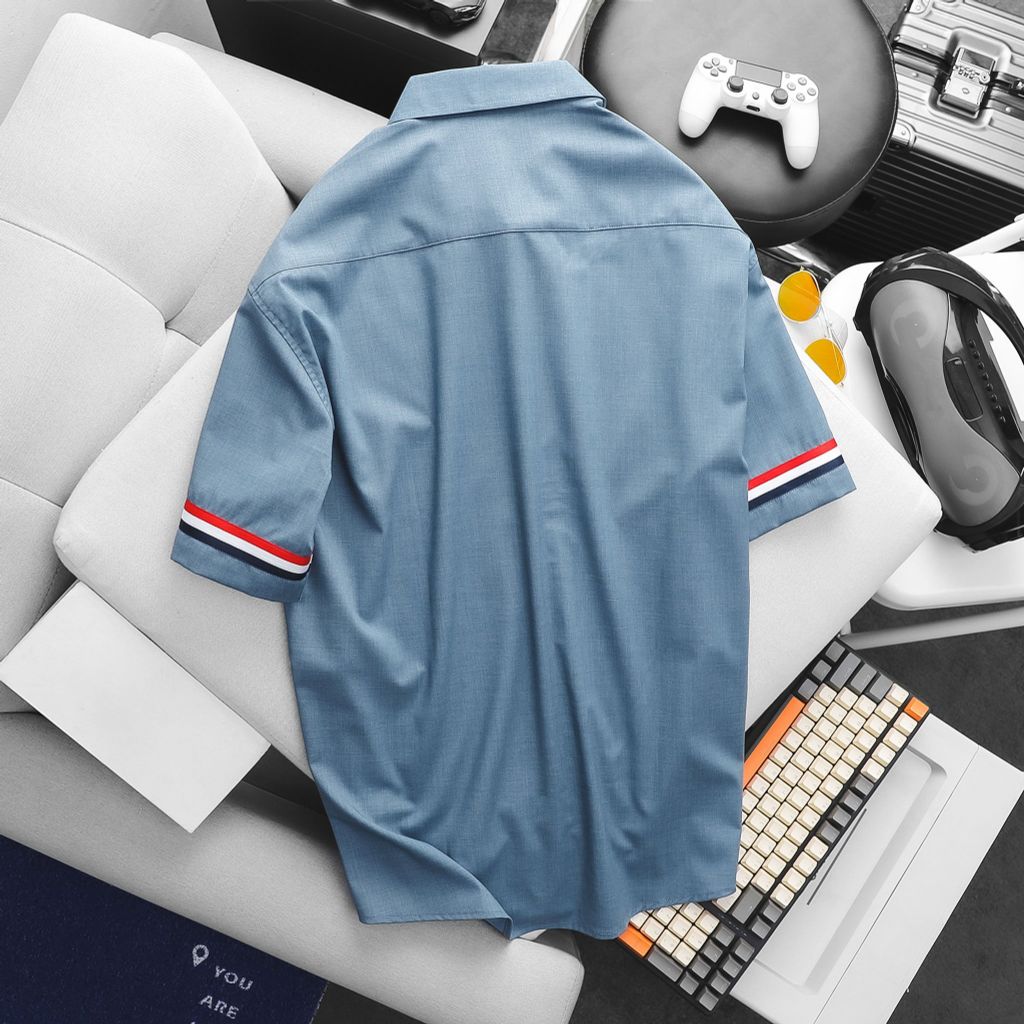 Áo sơ mi tay ngắn vải lụa QC form big size phối dây tay (Mẫu 25)