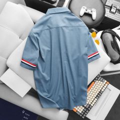 Áo sơ mi tay ngắn vải lụa QC form big size phối dây tay (Mẫu 25)