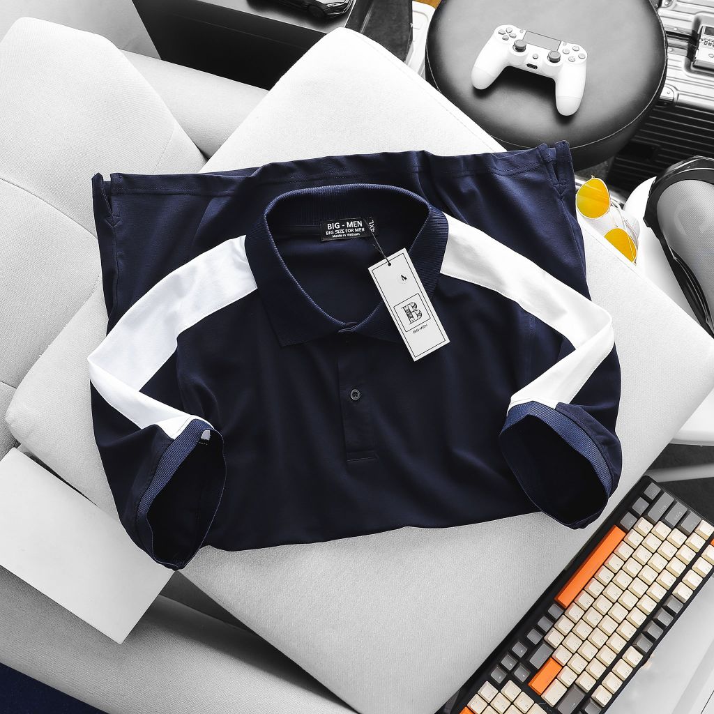 Áo thun polo phối sọc vai thời trang cỡ đại bigsize nam (mẫu 46)