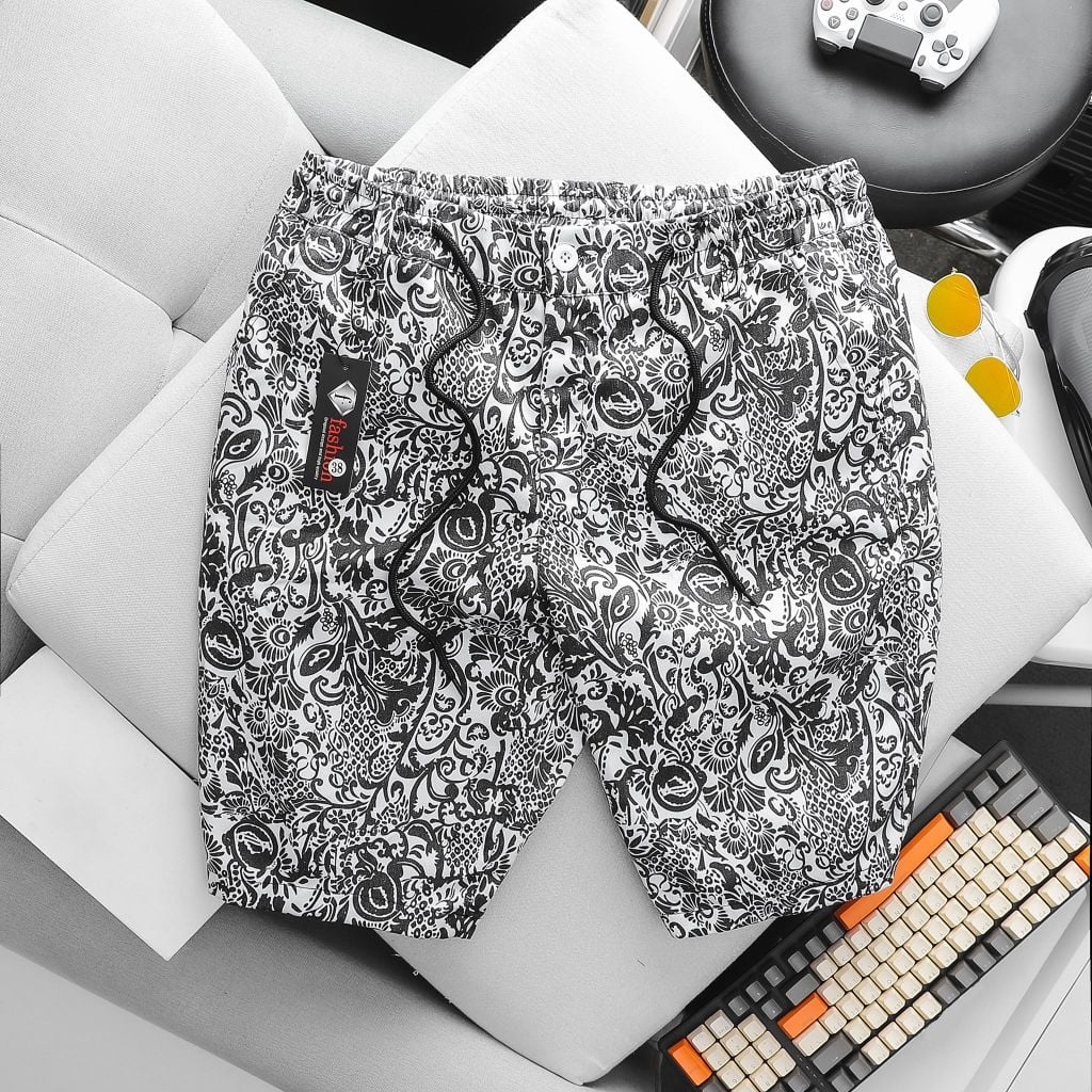 Quần short kaki lưng thun họa tiết thời trang (Mẫu 6)