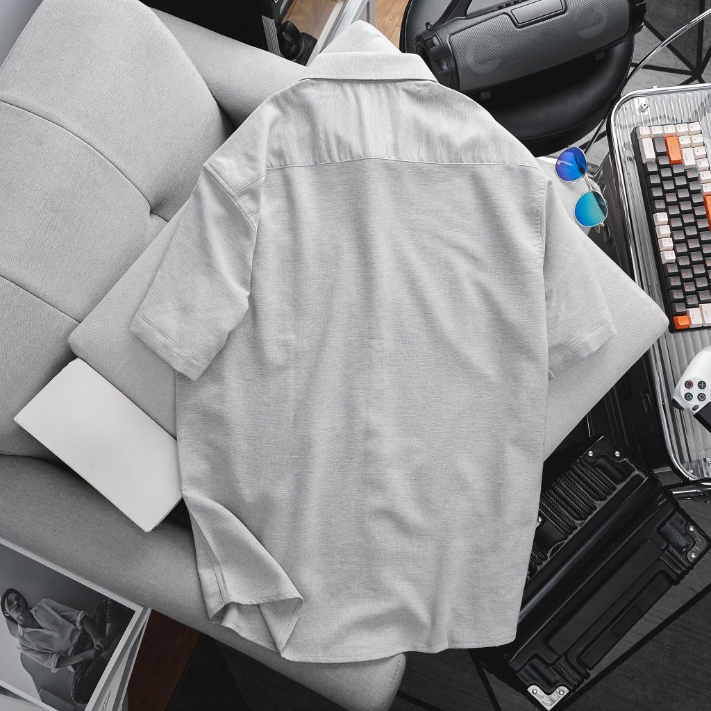 Áo sơ mi tay ngắn có túi vải xô đũi (Mẫu 11)