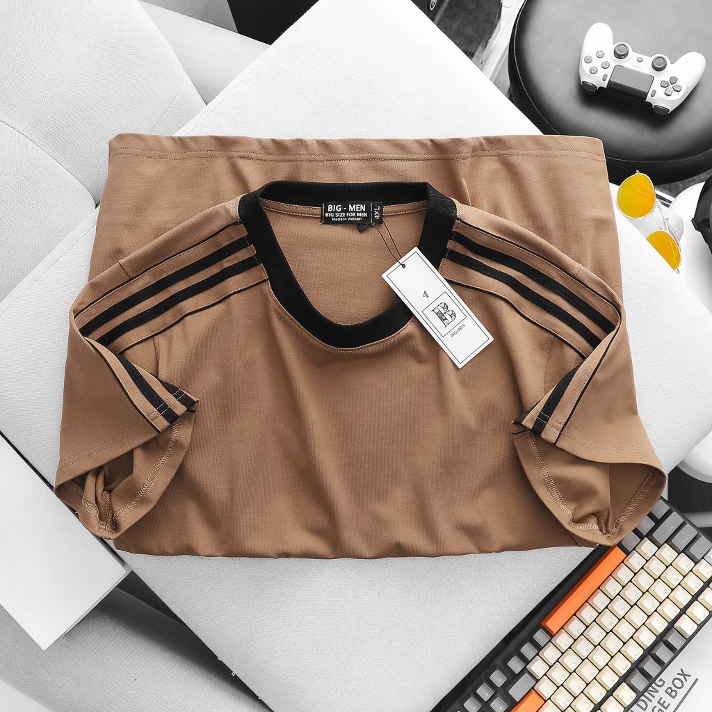 Áo thun cotton phối sọc vai thời trang cỡ đại bigsize nam (Mẫu 31)