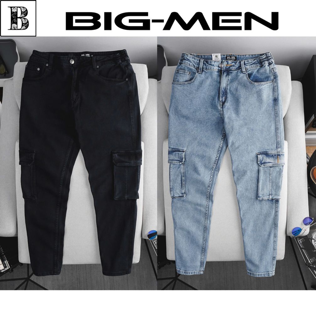 Quần jean dài màu đen túi hộp thời trang cỡ đại bigsize nam < 140kg