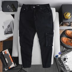 Quần jean dài màu đen túi hộp thời trang cỡ đại bigsize nam < 140kg