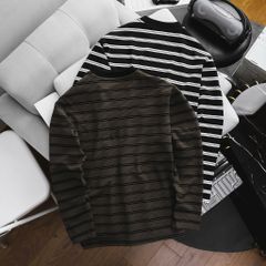 Áo thun tay dài sọc ngang phối unisex co giãn big size 85-130kg.