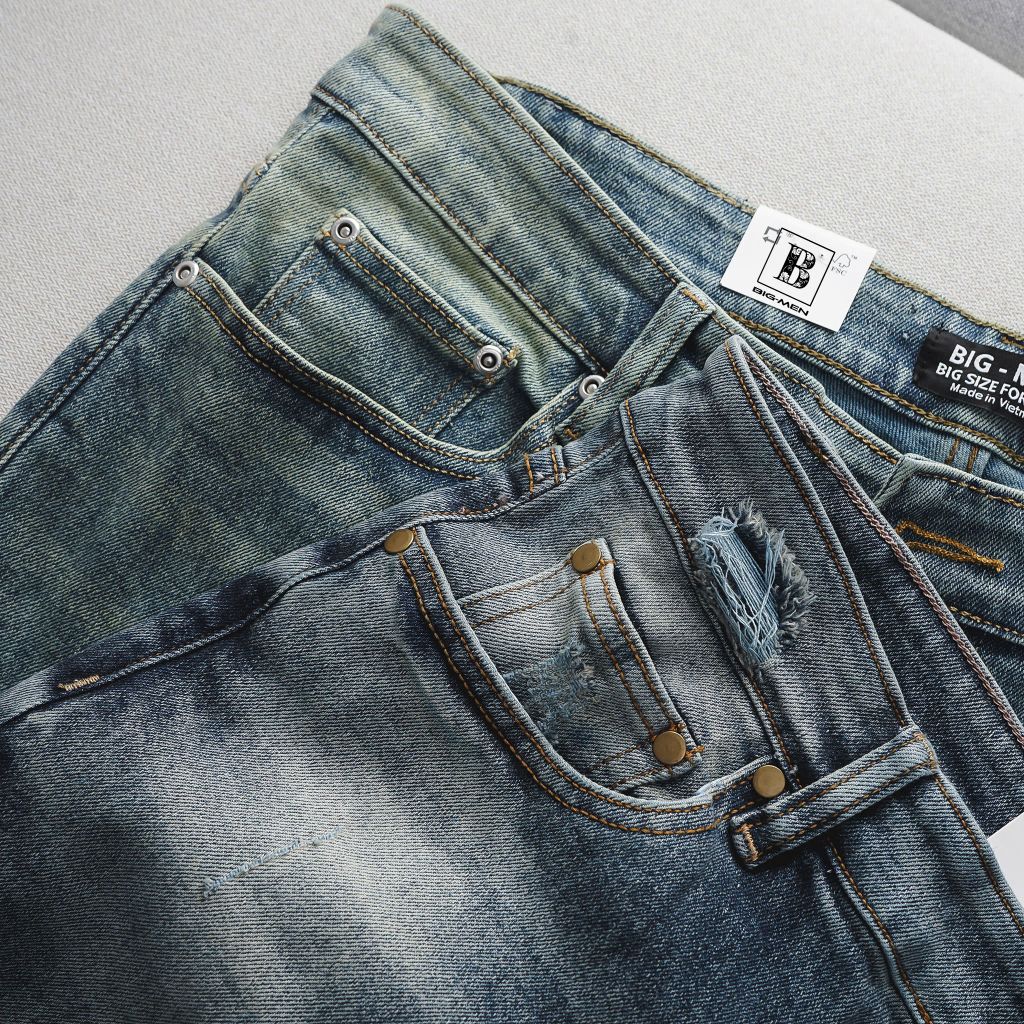 Quần jean dài màu xanh form ống suông thời trang cỡ đại bigsize nam < 140kg - Mã 195