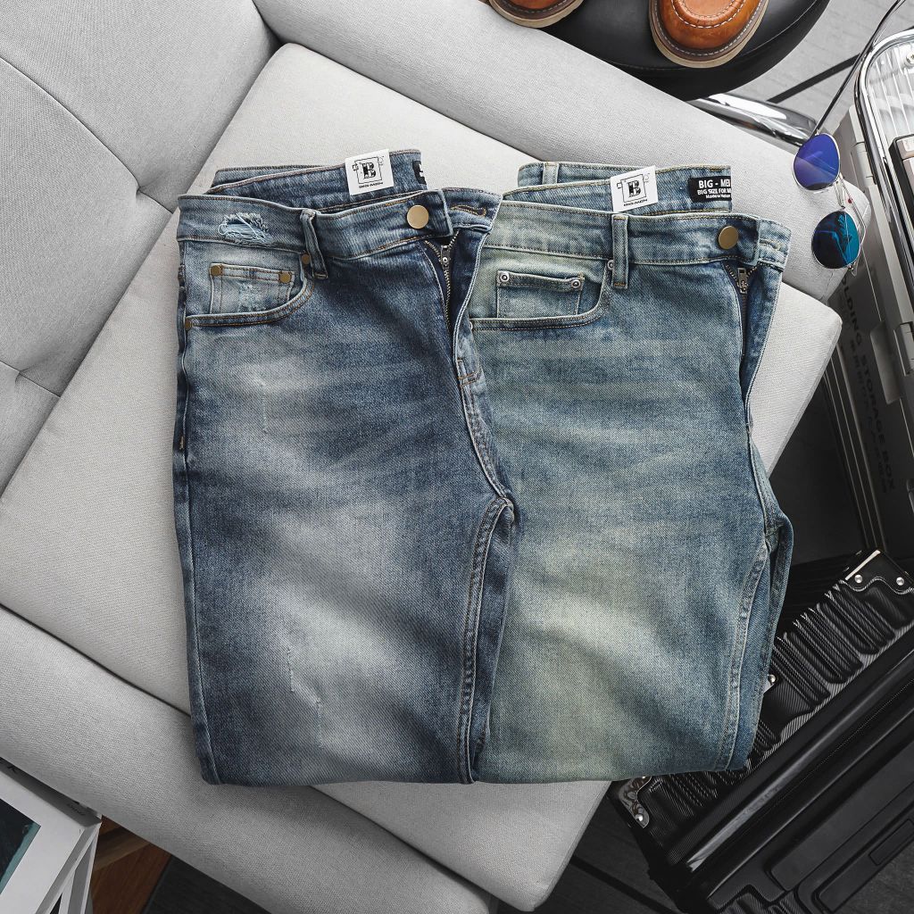 Quần jean dài màu xanh form ống suông thời trang cỡ đại bigsize nam < 140kg - Mã 195