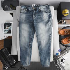 Quần jean dài màu xanh form ống suông thời trang cỡ đại bigsize nam < 140kg - Mã 195