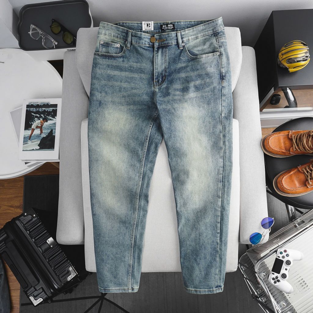 Quần jean dài màu xanh form ống suông thời trang cỡ đại bigsize nam < 140kg - Mã 195