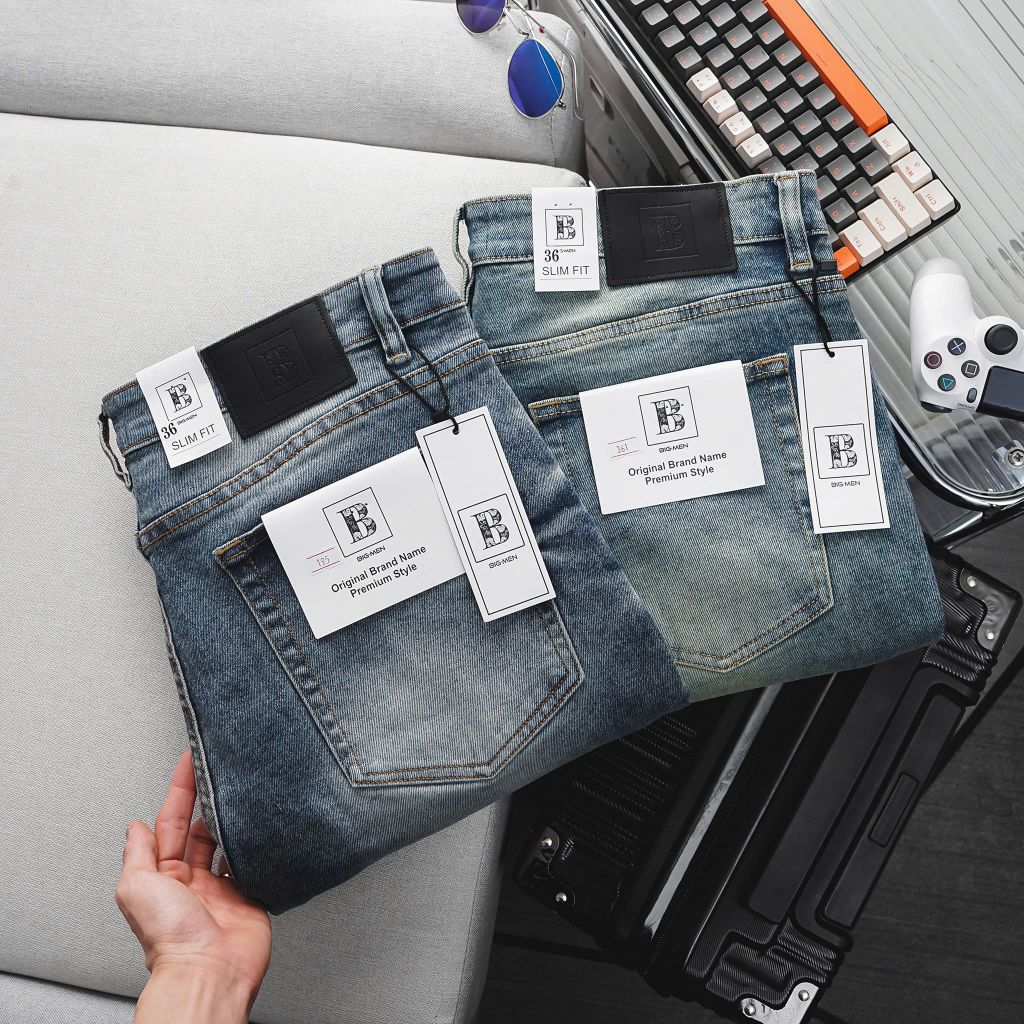 Quần jean dài màu xanh form ống suông thời trang cỡ đại bigsize nam < 140kg - Mã 195