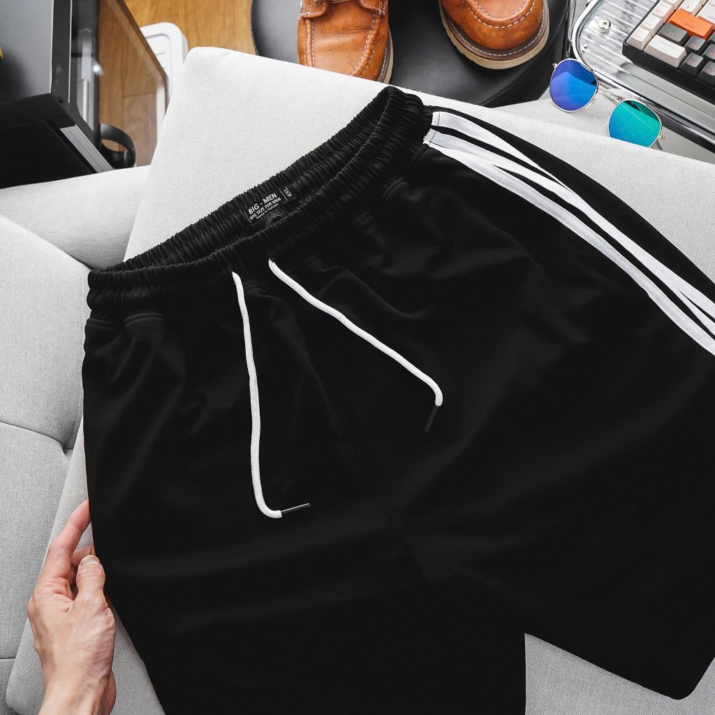 Quần short thun cotton phối 3 sọc thời trang bigsize nam cỡ đại 140kg