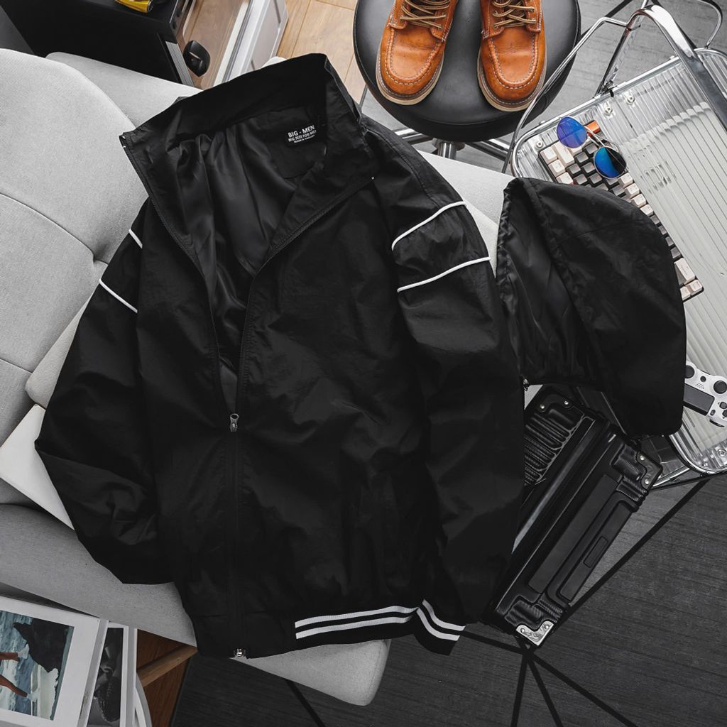 Áo khoác dù viền lai form big size nón có thể tháo rời - 85-130kg
