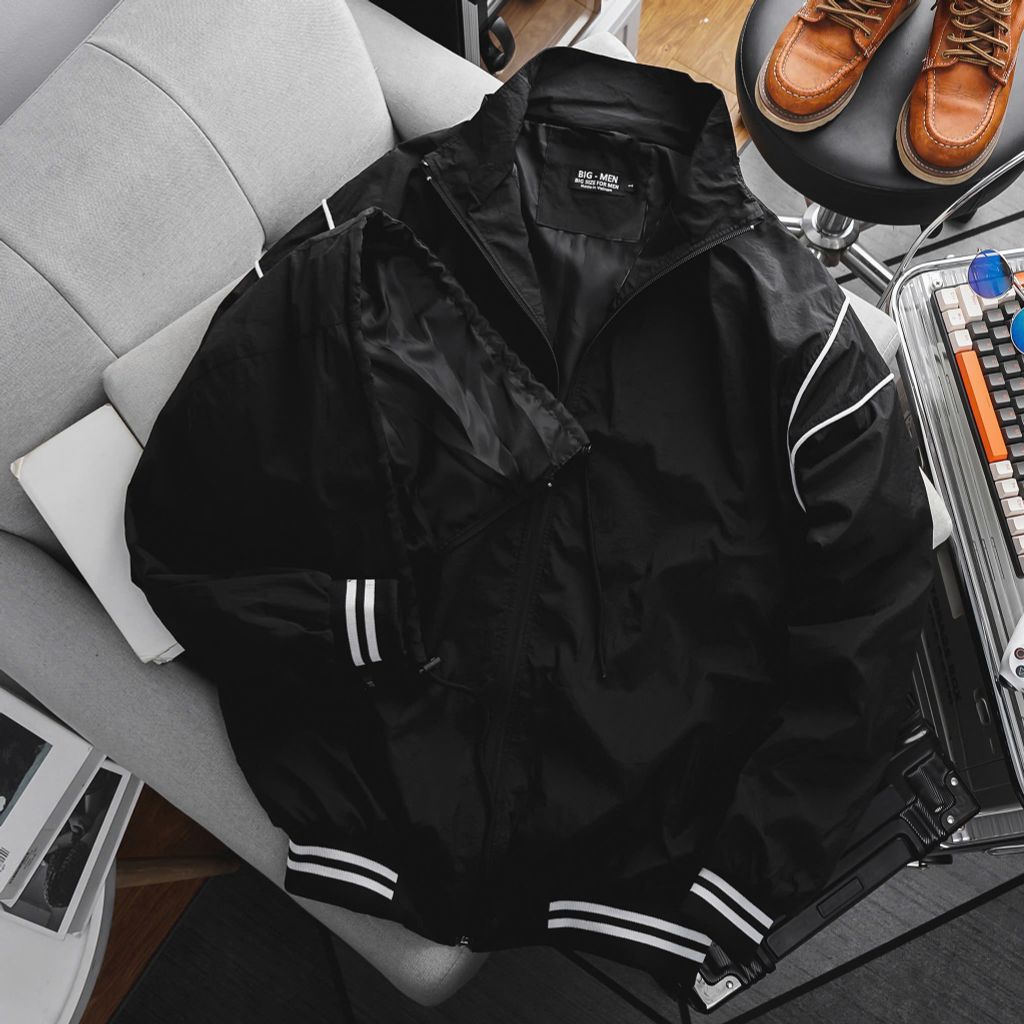 Áo khoác dù viền lai form big size nón có thể tháo rời - 85-130kg