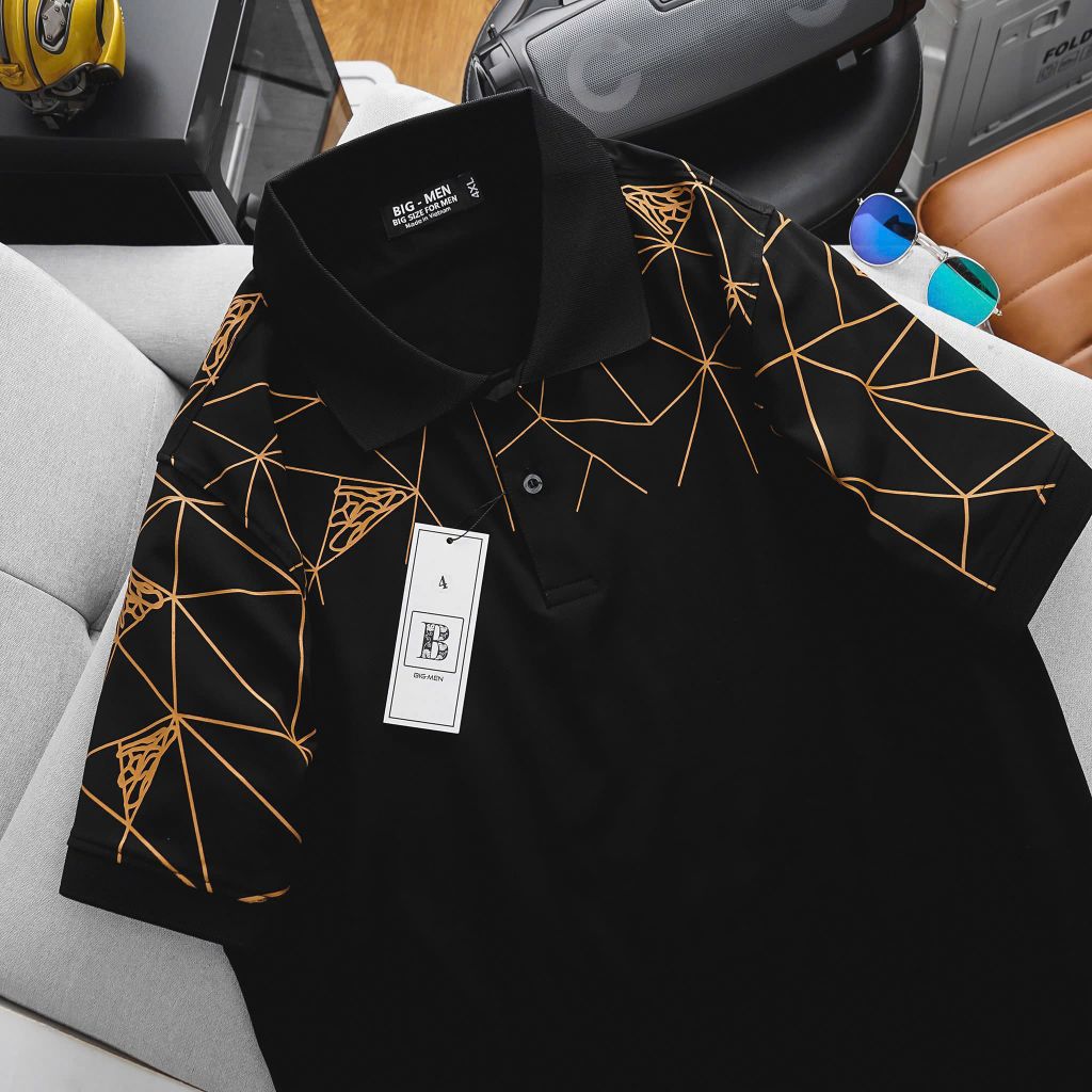 Áo thun polo big size vải cotton co giãn in lụa vai 85-130kg - Mẫu 63