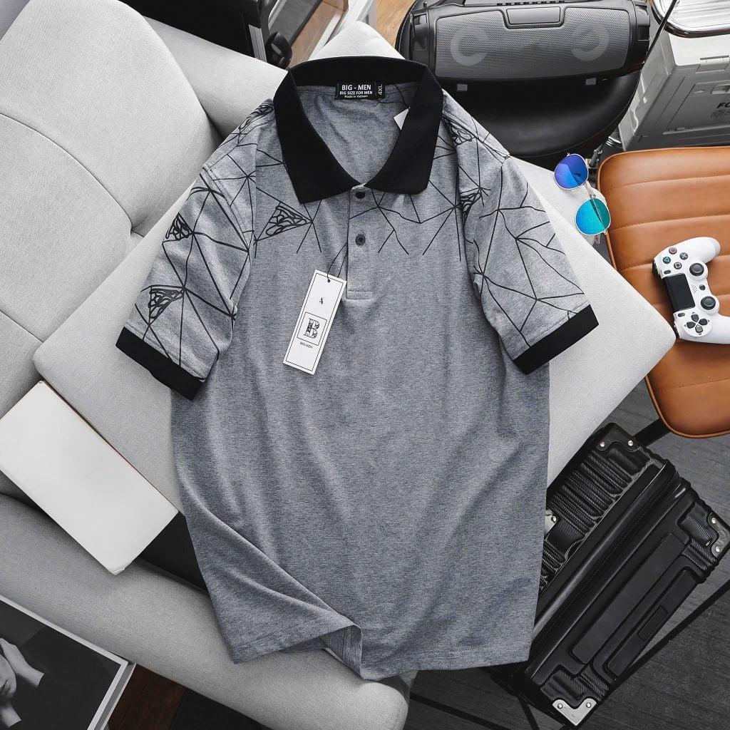 Áo thun polo big size vải cotton co giãn in lụa vai 85-130kg - Mẫu 63