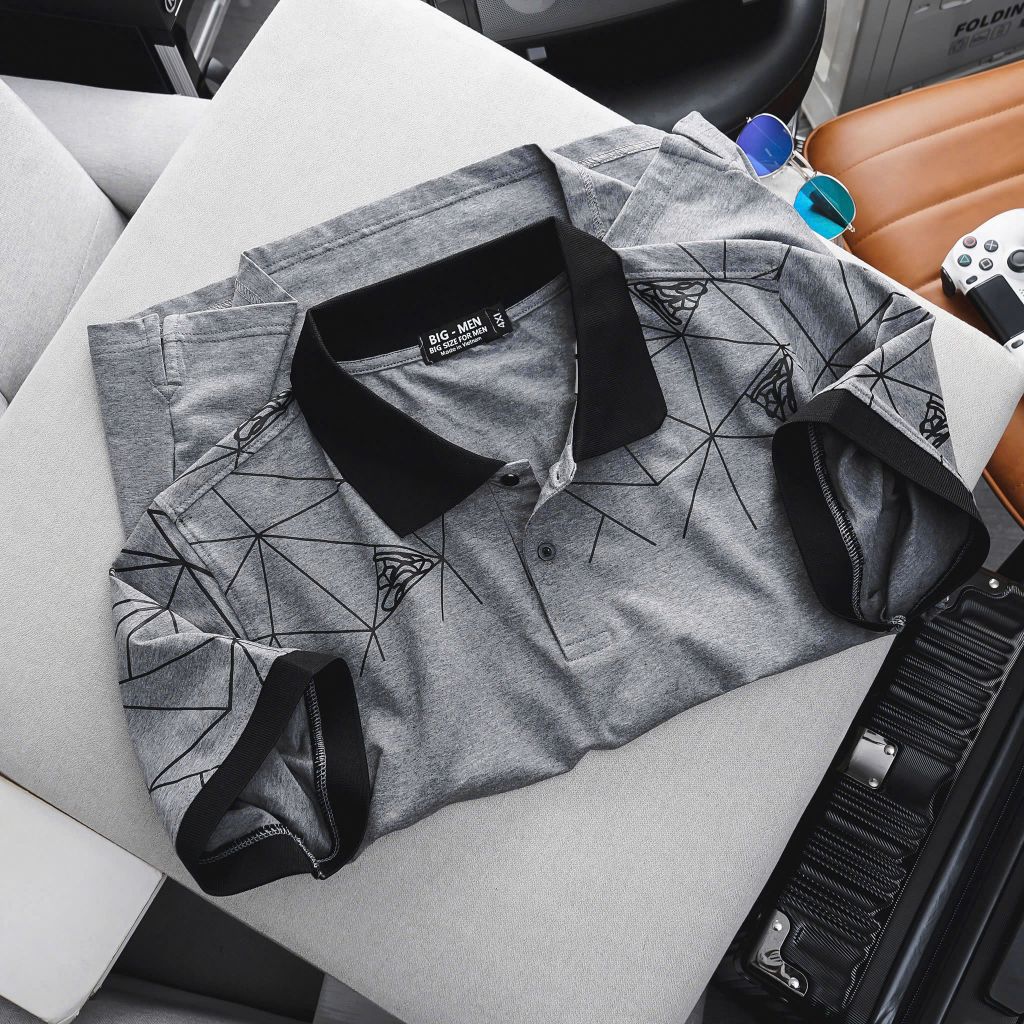 Áo thun polo big size vải cotton co giãn in lụa vai 85-130kg - Mẫu 63