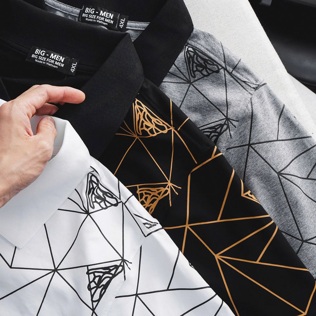 Áo thun polo big size vải cotton co giãn in lụa vai 85-130kg - Mẫu 63