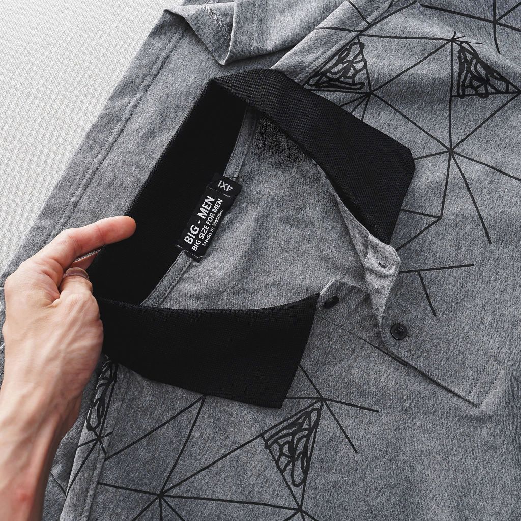 Áo thun polo big size vải cotton co giãn in lụa vai 85-130kg - Mẫu 63