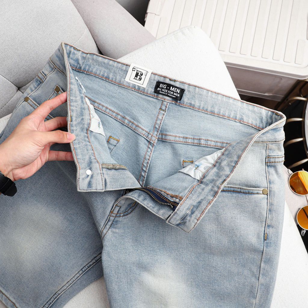 Quần short jean tông xanh wash bigsize nam < 130 kg - Mã 200
