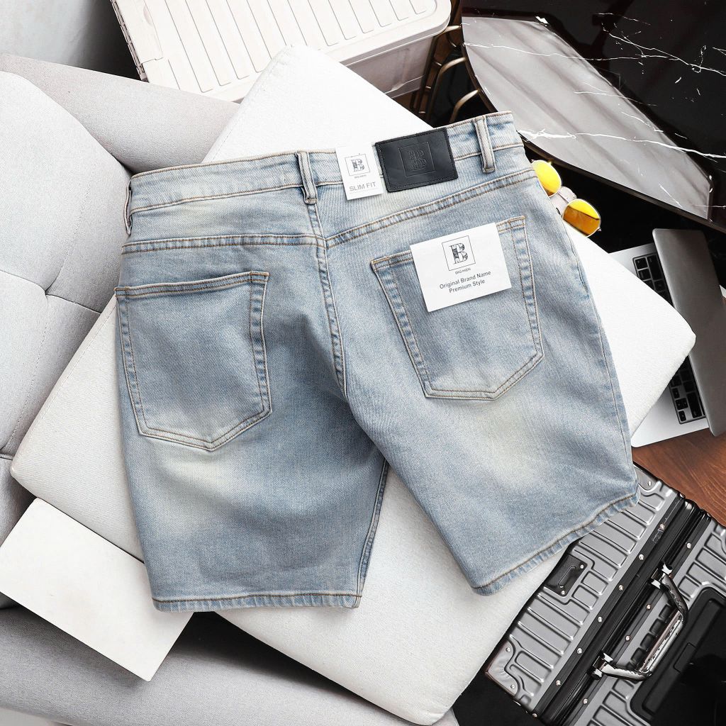 Quần short jean tông xanh wash bigsize nam < 130 kg - Mã 200