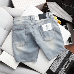 Quần short jean tông xanh wash bigsize nam < 130 kg - Mã 200