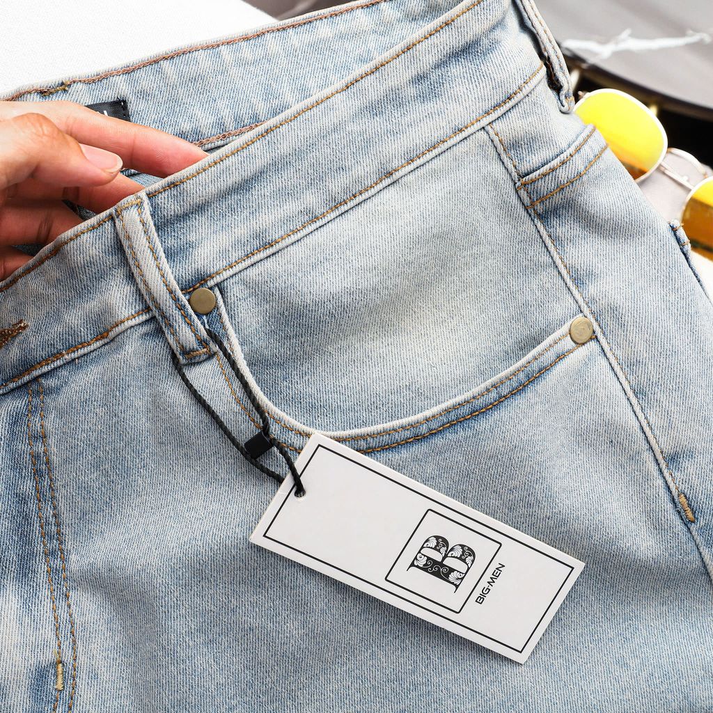 Quần short jean tông xanh wash bigsize nam < 130 kg - Mã 200