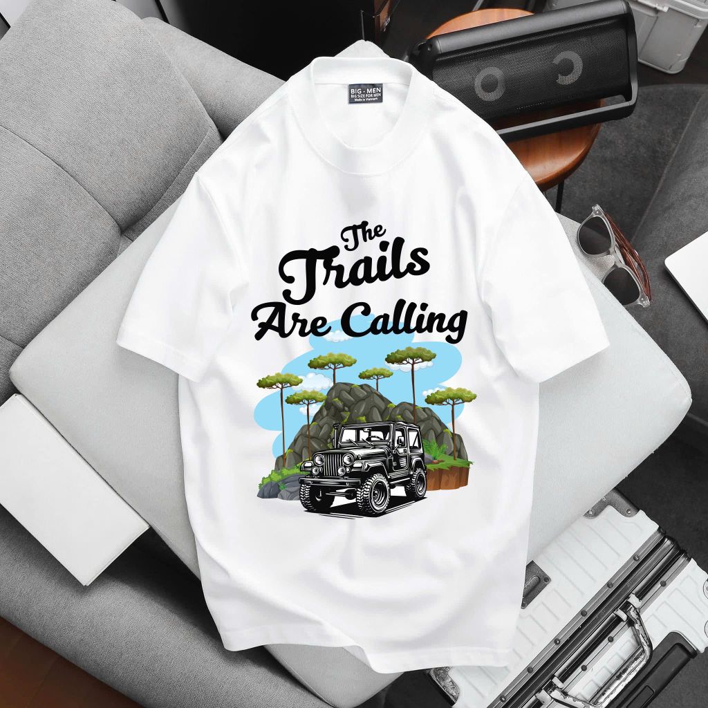 [Big Men] Áo thun cotton in hình xe Trails cá tính bigsize nam< 135 kg.