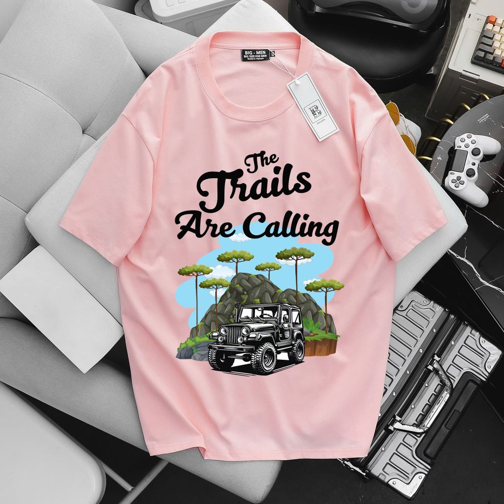 [Big Men] Áo thun cotton in hình xe Trails cá tính bigsize nam< 135 kg.
