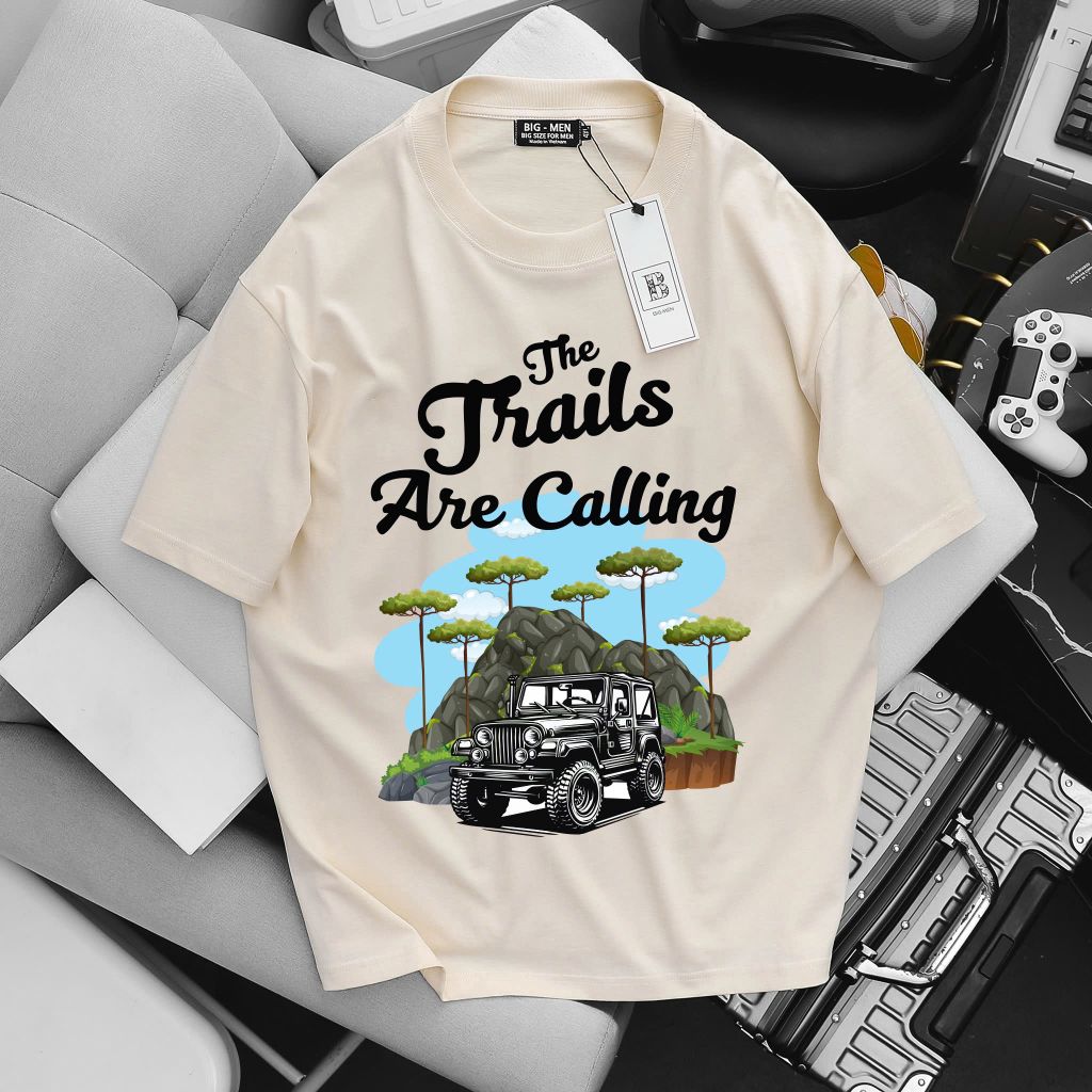 [Big Men] Áo thun cotton in hình xe Trails cá tính bigsize nam< 135 kg.