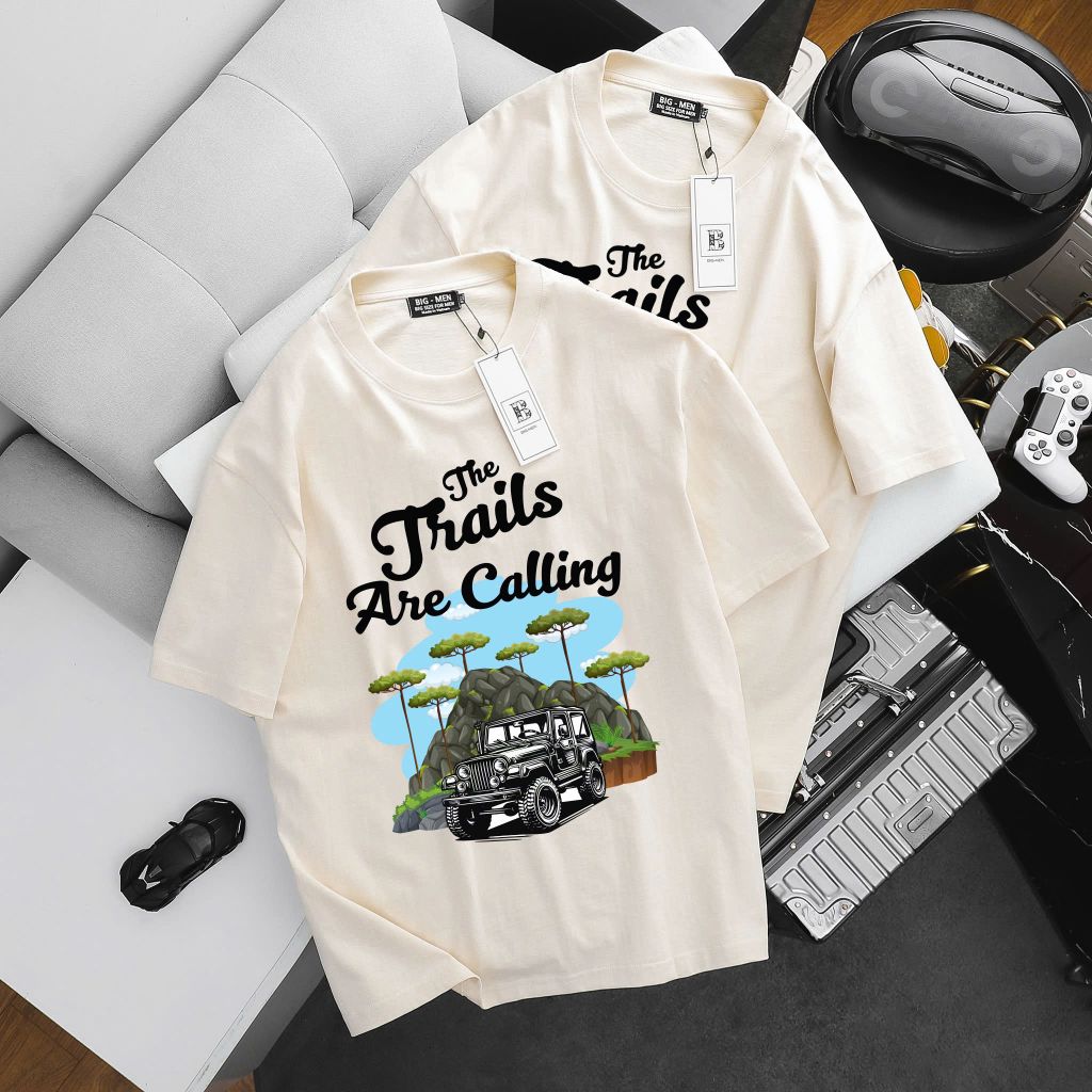 [Big Men] Áo thun cotton in hình xe Trails cá tính bigsize nam< 135 kg.