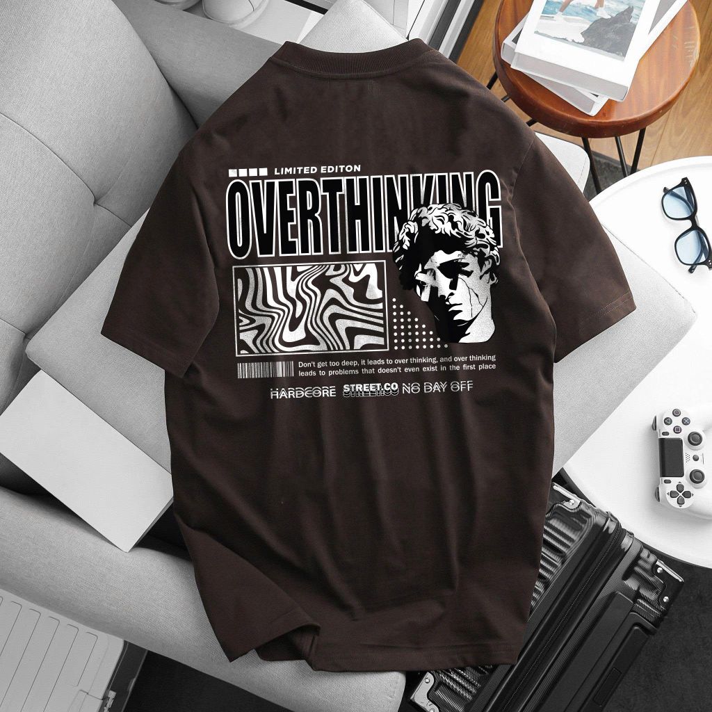 [Big Men] Áo thun cotton nam bigsize cá tính in Overthinking< 135 kg.