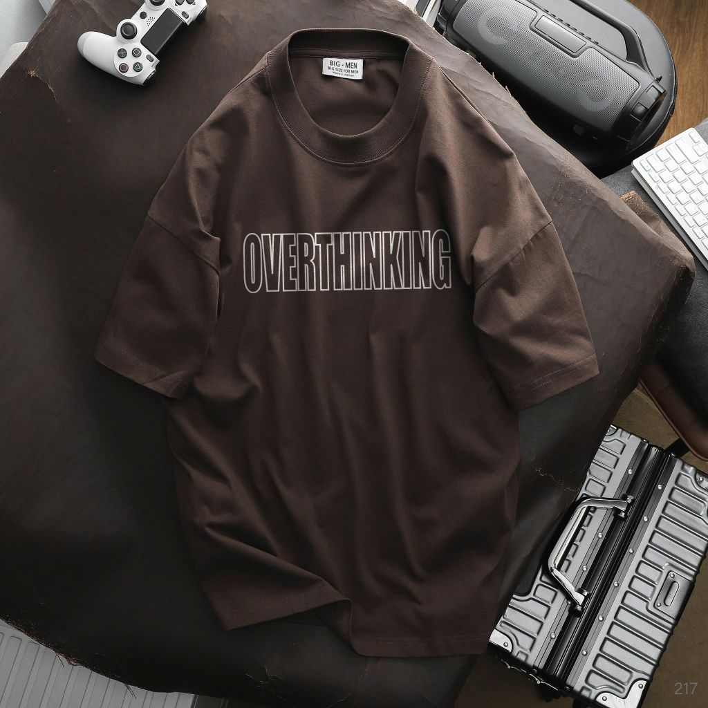 [Big Men] Áo thun cotton nam bigsize cá tính in Overthinking< 135 kg.