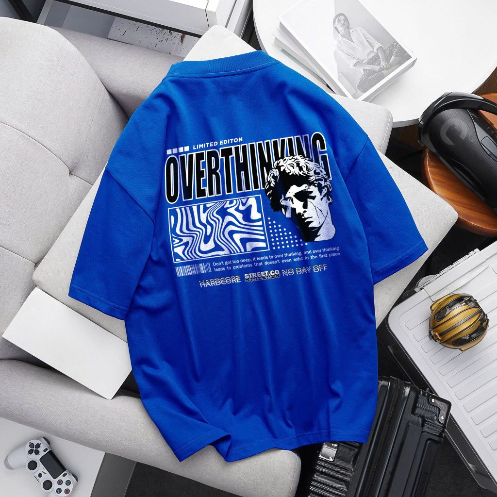 [Big Men] Áo thun cotton nam bigsize cá tính in Overthinking< 135 kg.