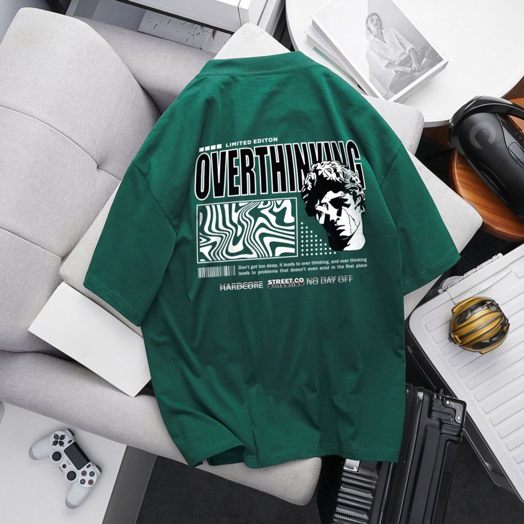 [Big Men] Áo thun cotton nam bigsize cá tính in Overthinking< 135 kg.