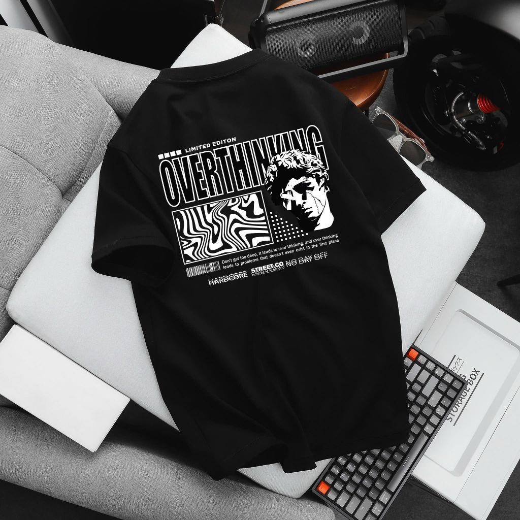 [Big Men] Áo thun cotton nam bigsize cá tính in Overthinking< 135 kg.