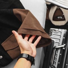 Áo sơ mi tay ngắn unisex phối túi vải nhung tăm thời trang 85-140kg