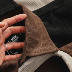 Áo sơ mi tay ngắn unisex phối túi vải nhung tăm thời trang 85-140kg